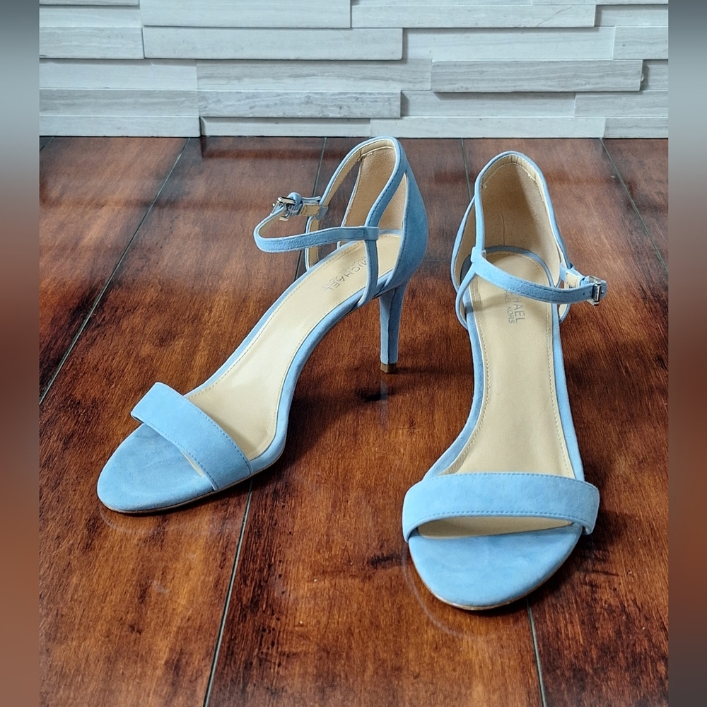 Michael Kors Ava Blue Suede Ankle Strap Heels Size 8